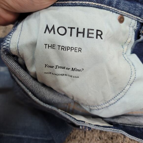 MOTHER Blue Distressed Flare Jeans - Picture 5 of 12